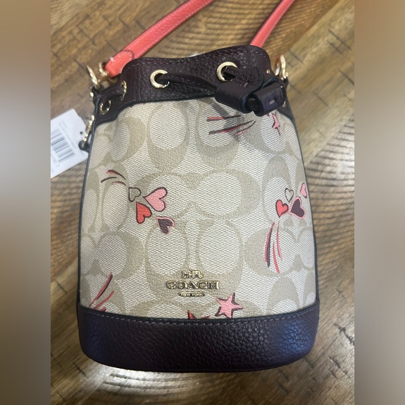 Mini Dempsey Bucket Bag In Signature Canvas With Heart And Star Print - Picture 2 of 8